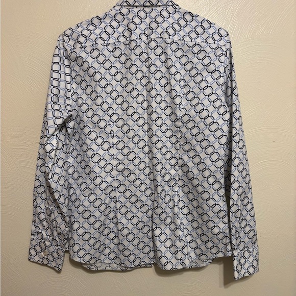 Lands' End Geometric White and Blue Button Down Shirt - Picture 8 of 8